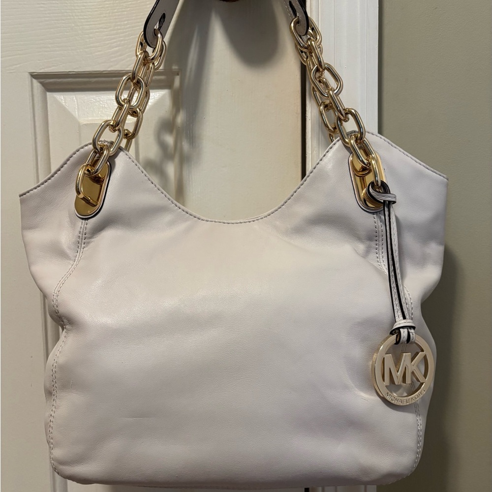 Michael Kors Cream Shoulder Bag with Gold Accents
